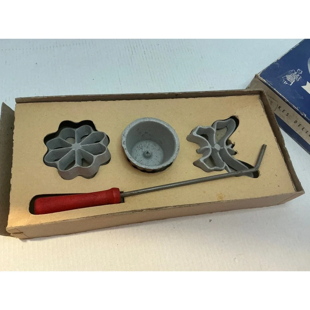 Bonley Vintage Handi Hostess Kit Rosette Waffle Patty Shell Molds Cast Aluminum